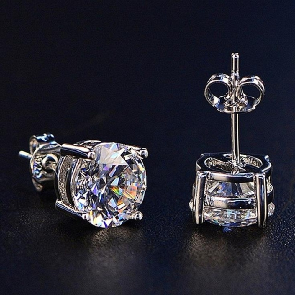 4 ct Solitaire Diamond 925 Silver Stud Earrings - Picture 4 of 5